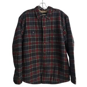 L.L.Bean Sherpa Lined Scotch Plaid Shirt Jacket Grey Stewart Medium Regular